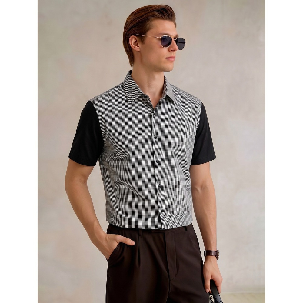 XXXX‎ Collection Stitched Button Up Shirt Men's Medium Black Gingham Colorblock